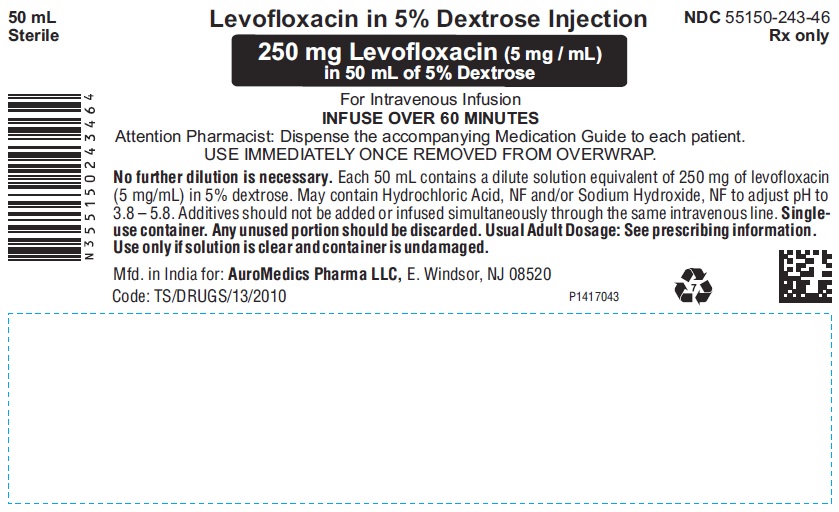 PACKAGE LABEL-PRINCIPAL DISPLAY PANEL - 250 mg Levofloxacin (5 mg / mL) in 50 mL of 5% Dextrose - Infusion Bag Label
