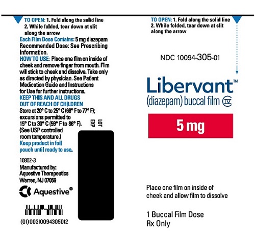 PRINCIPAL DISPLAY PANEL
Rx Only
NDC 10094-305-01
Libervant
(diazepam) buccal film
5 mg
1 Buccal Film Dose 
