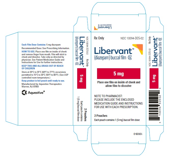 PRINCIPAL DISPLAY PANEL
Rx Only
NDC 10094-305-02
Libervant
(diazepam) buccal film
5 mg
2 Pouches 
