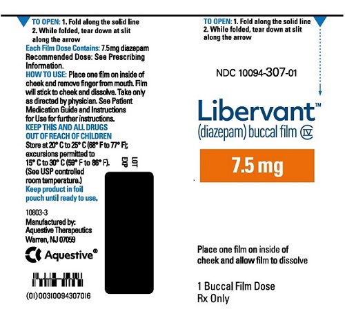 PRINCIPAL DISPLAY PANEL
Rx Only
NDC 10094-307-01
Libervant
(diazepam) buccal film
7.5 mg
1 Buccal Film Dose
