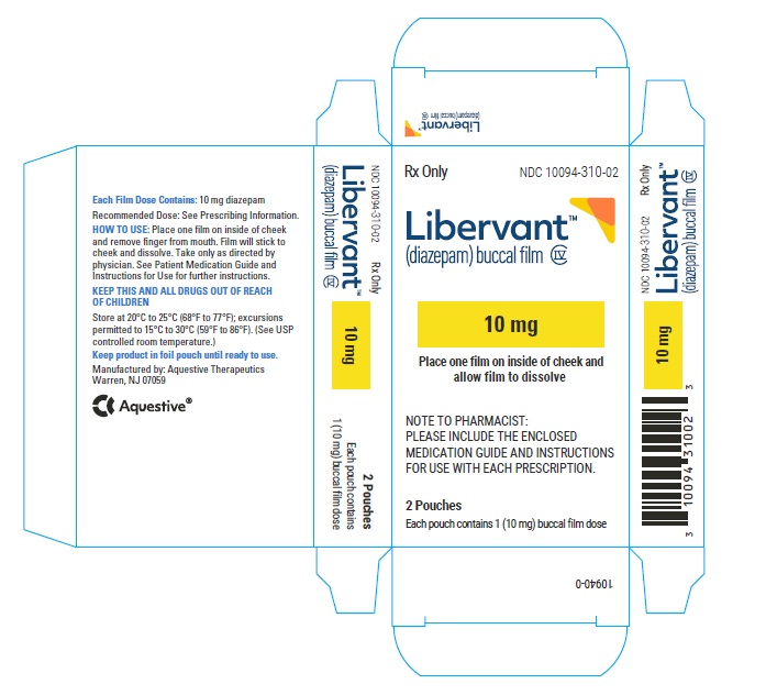 PRINCIPAL DISPLAY PANEL
Rx Only
NDC 10094-310-02
Libervant
(diazepam) buccal film
10 mg
2 Pouches 
