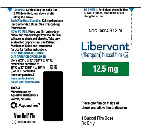 PRINCIPAL DISPLAY PANEL
Rx Only
NDC 10094-312-01
Libervant
(diazepam) buccal film
12.5 mg
1 Buccal Film Dose
