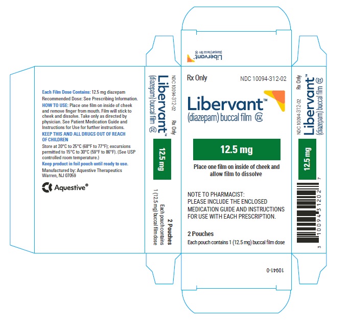 PRINCIPAL DISPLAY PANEL
Rx Only
NDC 10094-312-02
Libervant
(diazepam) buccal film
12.5 mg
2 Pouches 
