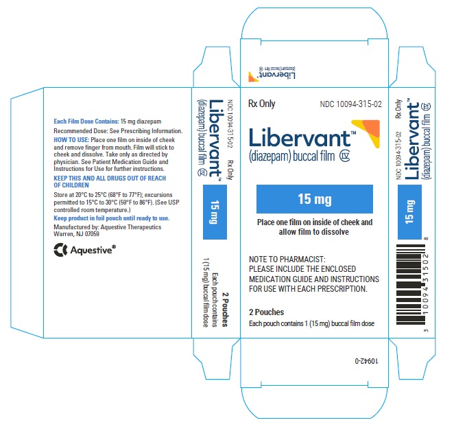 PRINCIPAL DISPLAY PANEL
Rx Only
NDC 10094-315-02
Libervant
(diazepam) buccal film
15 mg
2 Pouches 
