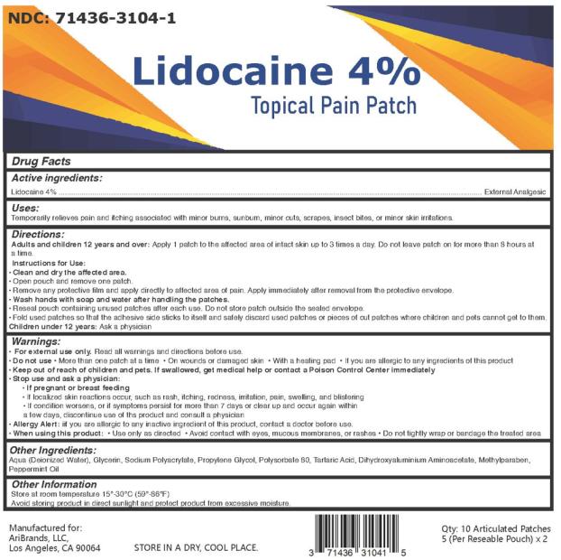 Lidocaine 4% Patch
NDC 71436-3104-1
10 Patches per Box

AriBrands, LLC
