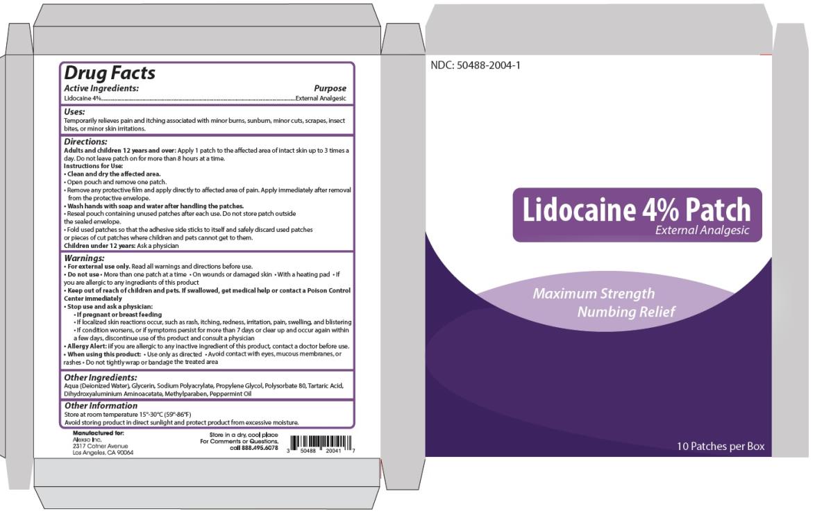 PRINCIPAL DISPLAY PANEL
Lidocaine 4% Patch
NDC 50488-2004-1
10 Patches per Box

Alexso, Inc

