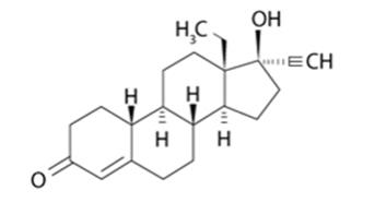 The following structural formula for Levonorgestrel USP, (-)-13-ethyl-17-hydroxy-18,19-dinor-17-pregn-4-en-20-yn-3-one, the active ingredient in LILETTA, is the levorotatory form of norgestrel, which consists of a racemic mixture of D-(–)-norgestrel (levonorgestrel) and L-(+)-norgestrel (dextronorgestrel). It has a molecular weight of 312.45, a molecular formula of C21H28O2.