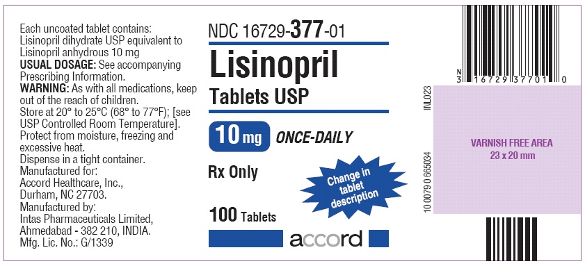 100 Tablet Bottle Label for Lisinopril 10 mg