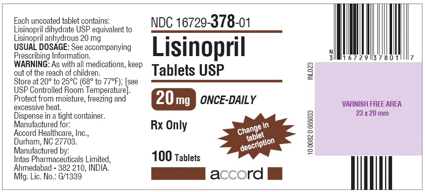 100 Tablet Bottle Label for Lisinopril 20 mg