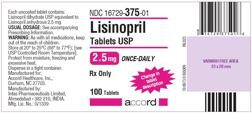 100 Tablet Bottle Label for Lisinopril 2.5 mg