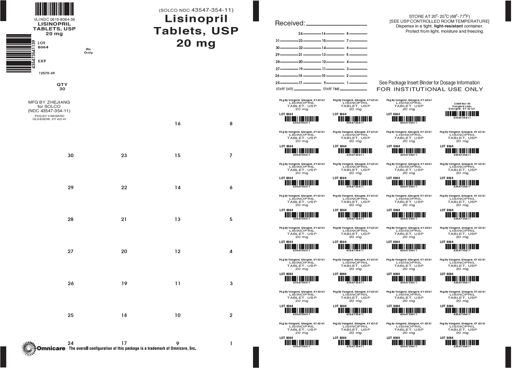 Lisinopril 20mg Tablet bingo card label