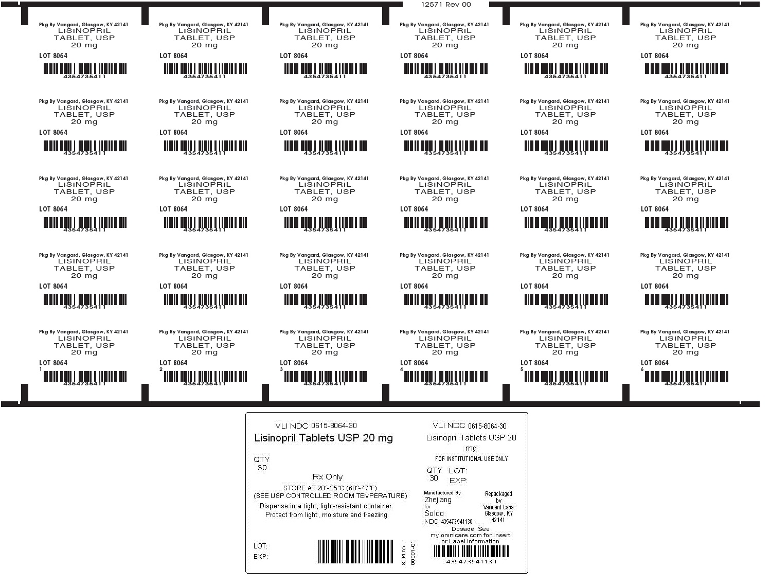 Lisinopril 20mg Tablet Unit dose label