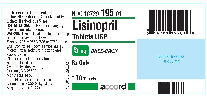 100 Tablet Bottle Label for Lisinopril 5 mg