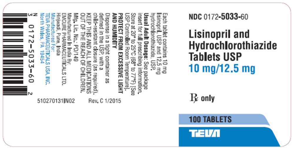 Lisinopril and Hydrochlorothiazide Tablets USP 10mg/12.5mg 100s Label