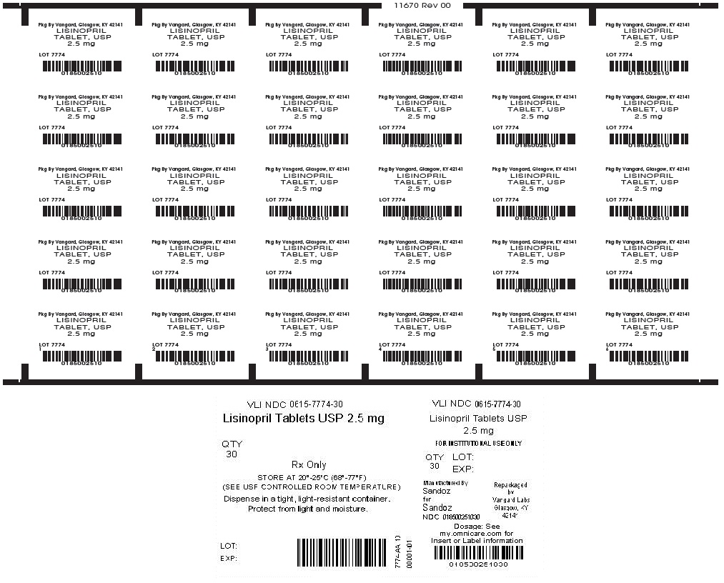 Lisinopril Tablets USP 2.5mg Unit Dose Label