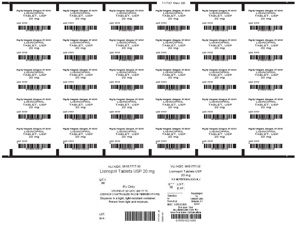 Lisinopril Tablets, USP 20mg Unit Dose Label