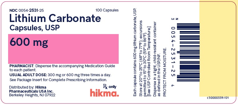 600 mg Capsules, Bottle Label