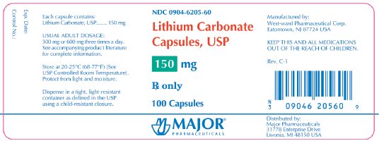 Lithium Carbonate Capsules, USP
150 mg/100 Capsules