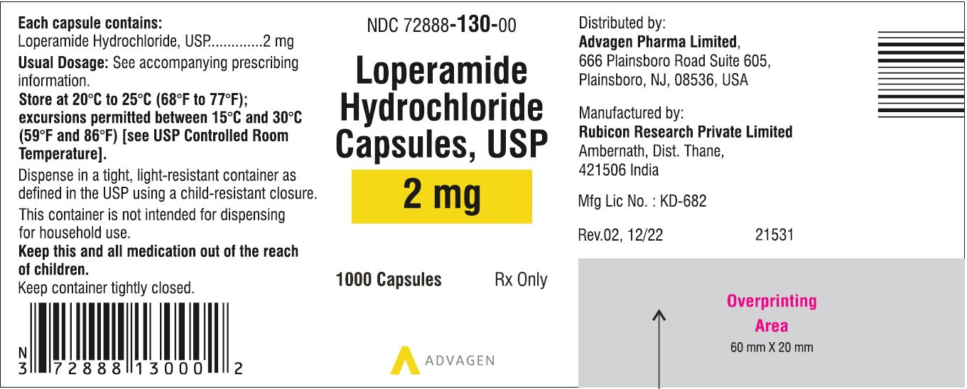 Loperamide hydrochloride capsules USP, 2 mg - NDC 72888-130-00 - 1000 Tablets Label