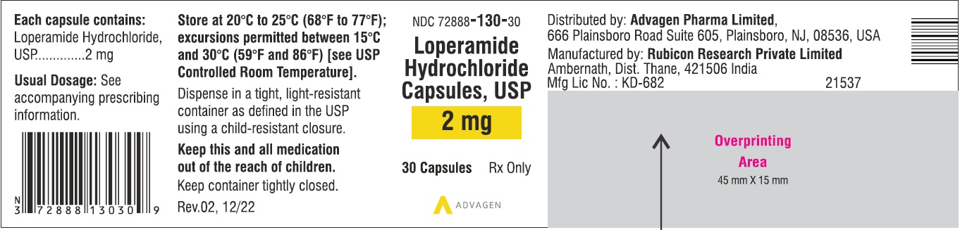 Loperamide hydrochloride capsules USP, 2 mg - NDC 72888-130-30 - 30 Tablets Label
