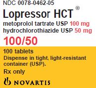 PRINCIPAL DISPLAY PANEL
Package Label – 100/50
Rx Only		NDC 0078-0462-05
Lopressor HCT® 
metoprolol tartrate USP 100 mg
hydrochlorothiazide USP 50 mg
100 Tablets