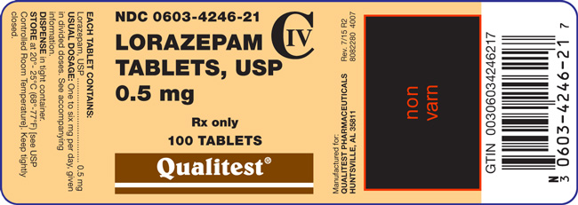 This is an image of the label for Lorazepam Tablets, USP 0.5 mg 100 count.
