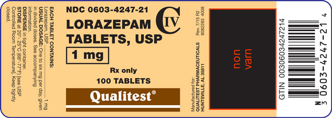 This is an image of the label for Lorazepam Tablets, USP 1 mg 100 count.