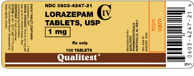 This is an image of the label for Lorazepam Tablets, USP CIV 1 mg 100 count.