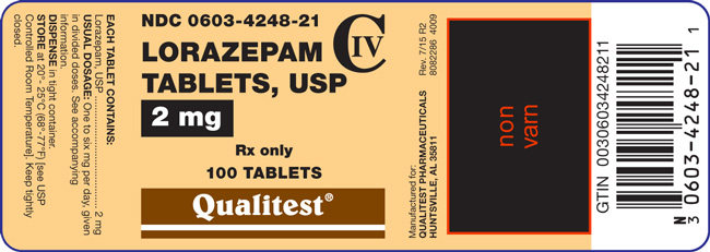 This is an image of the label for Lorazepam Tablets, USP 2 mg 100 count.