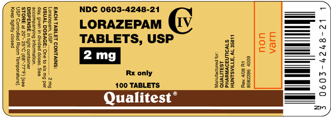 This is an image of the label for Lorazepam Tablets, USP CIV 2 mg 100 count.