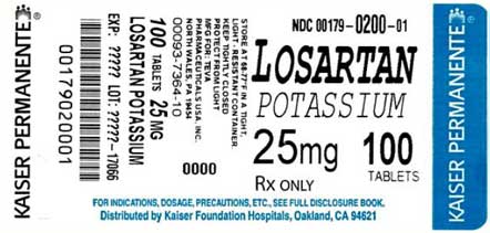 Losartan Potassium Tablets USP 25 mg 100s Label Text