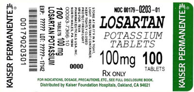 Losartan Potassium Tablets USP 100 mg 100s Label 