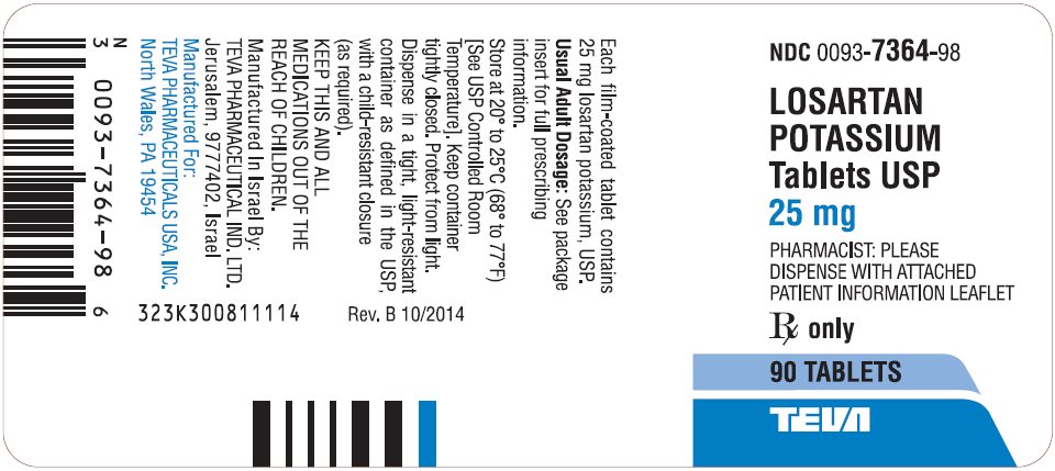 Losartan Potassium Tablets USP 25 mg 90s Label