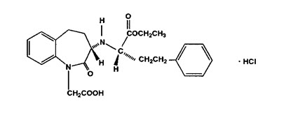 Benazepril hydrochloride structural formula.