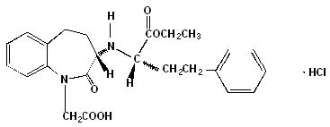 Benazepril hydrochloride structural formula.