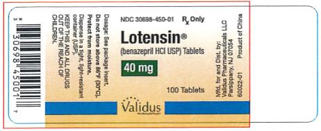 NDC 30698-450-01
Lotensin
(benazepril HCI USP)
40 mg
100 Tablets
Rx Only
