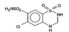 Hydrochlorothiazide structural formula.