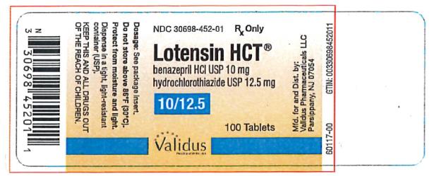 PRINCIPAL DISPLAY PANEL 

10 mg benazepril/12.5 mg hydrochlorothiazide Tablet

NDC 30698-452-01

Lotensin HCT® 
benazepril HCl USP 10 mg
hydrochlorothiazide USP 12.5 mg

10/12.5 

100 Tablets

Rx Only
