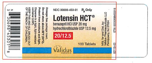 PRINCIPAL DISPLAY PANEL 

20 mg benazepril/12.5 mg hydrochlorothiazide Tablet

NDC 30698-453-01

Lotensin HCT® 20/12.5
benazepril HCl USP 20 mg
hydrochlorothiazide USP 12.5 mg

20/12.5

100 Tablets

Rx Only
