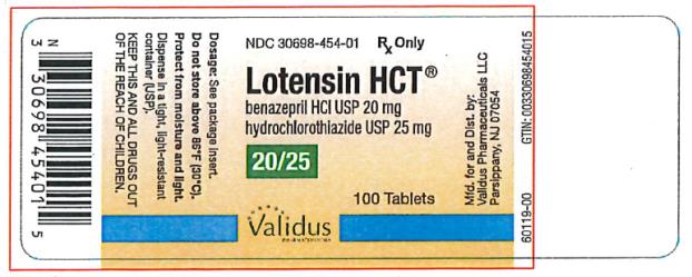 PRINCIPAL DISPLAY PANEL 

20 mg benazepril/25 mg hydrochlorothiazide Tablet

NDC 30698-454-01

Lotensin HCT® 20/25
benazepril HCl USP 20 mg
hydrochlorothiazide USP 25 mg

20/25

100 Tablets

Rx Only
