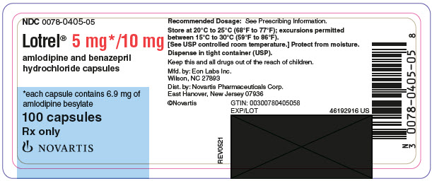 PRINCIPAL DISPLAY PANEL         NDC 0078-0405-05         Lotrel® 5 mg */10 mg         amlodipine and benazepril         hydrochloride capsules         *each capsule contains 6.9 mg of         amlodipine besylate         100 capsules         Rx only         NOVARTIS