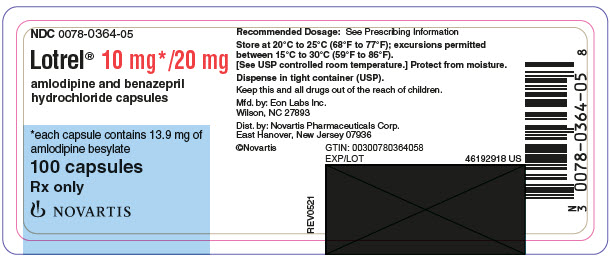 PRINCIPAL DISPLAY PANEL         NDC 0078-0364-05         Lotrel® 10 mg*/20 mg         amlodipine and benazepril         hydrochloride capsules         *each capsule contains 13.9 mg of         amlodipine besylate         100 capsules         Rx only         NOVARTIS