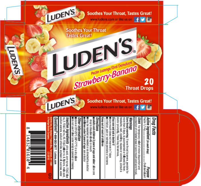 Luden’s Strawberry-Banana
Pectin lozenge / Oral Demulcent 
20 Throat drops
