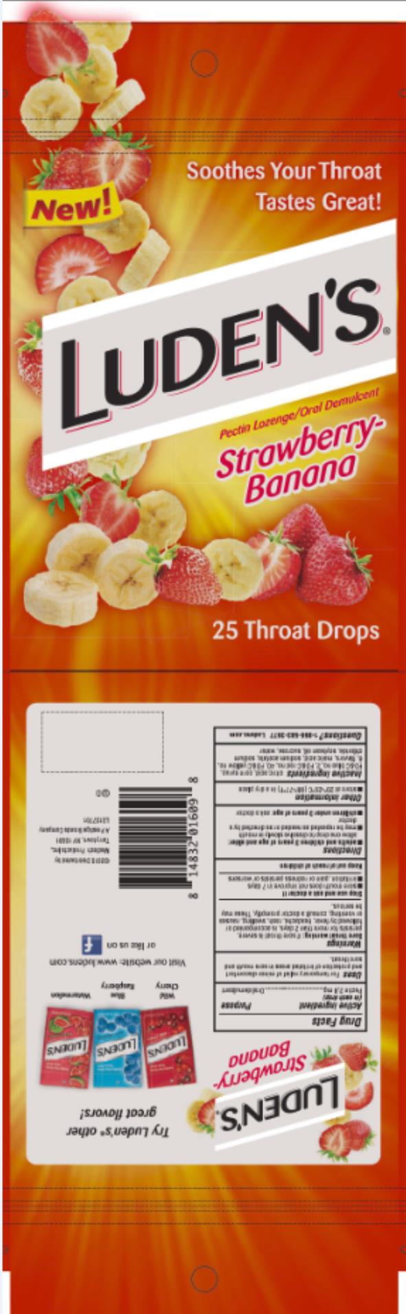 Luden’s Strawberry-Banana
Pectin lozenge / Oral Demulcent 
25 Throat drops
