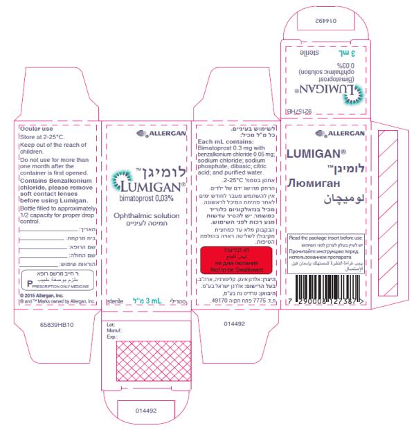 ®ALLERGAN
LUMIGAN™
(BIMATOPROST
OPHTHALMIC
SOLUTION)
0.03% 
3 mL
sterile 
