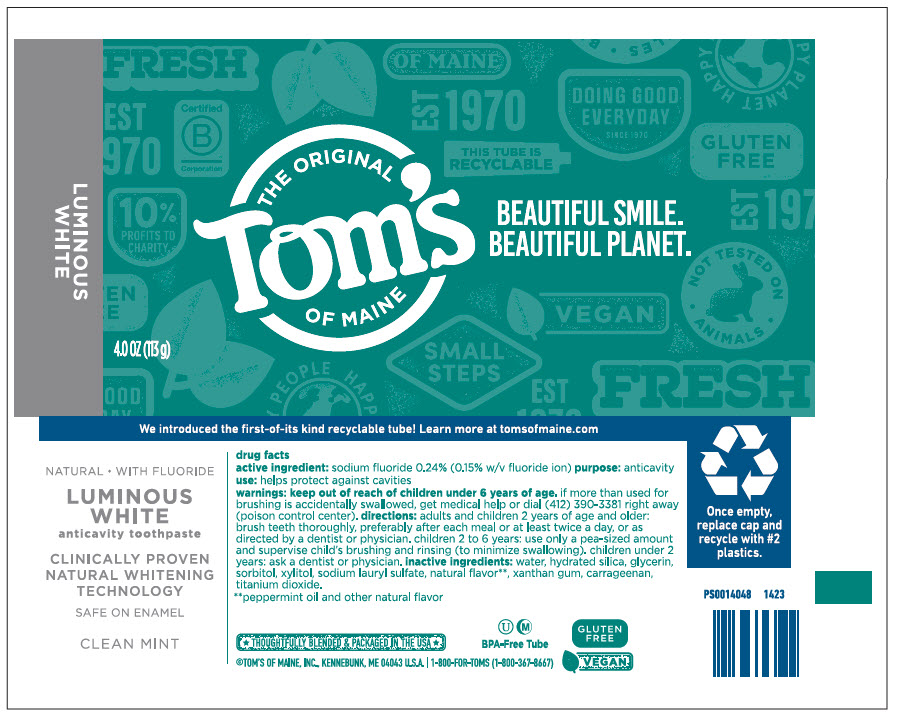 Toms Luminous White Fluoride Clean Mint Cavity Protection / Whitening while Breastfeeding