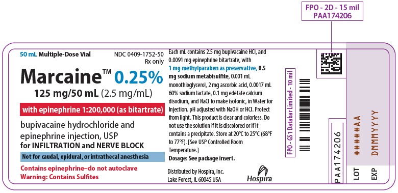 PRINCIPAL DISPLAY PANEL - 125 mg/50 mL Vial Label - 1752