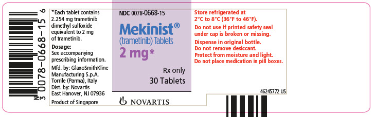 PRINCIPAL DISPLAY PANEL
							NDC 0078-0668-15
							Mekinist® (trametinib) Tablets
							2 mg*
							Rx only
							30 Tablets
							NOVARTIS
