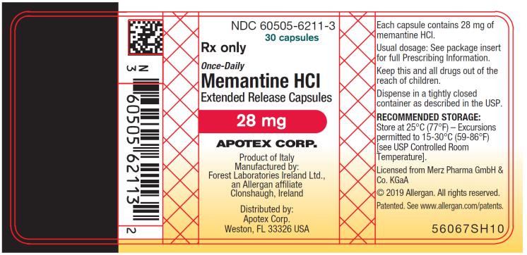 PRINCIPAL DISPLAY PANEL
NDC 60505-6211-3
30 capsules
Rx Only
Once-Daily
Memantine HCI 
Extended Release Capsules
28 mg
