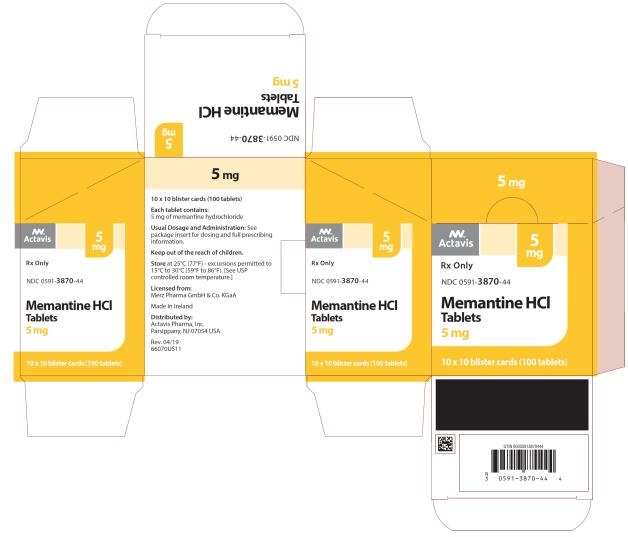 PRINCIPAL DISPLAY PANEL
NDC 0591-3870-44
5 mg
Memantine HCl
Tablets
Actavis
10 x 10 blister cards (100 Tablets)
Rx Only
